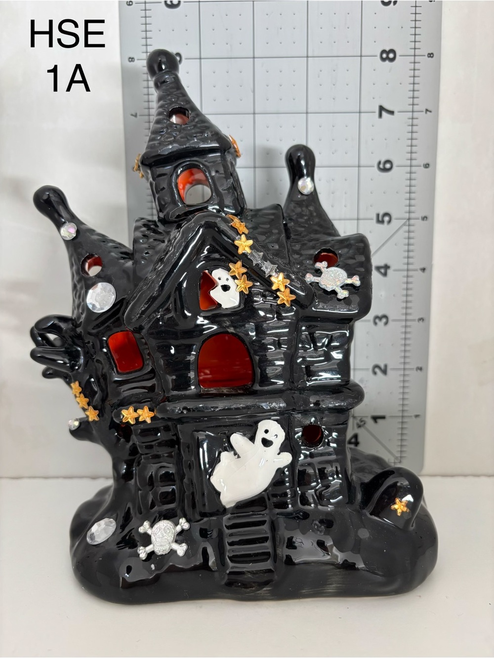 Halloween Haunted House Ceramic Tealight Holder - Black